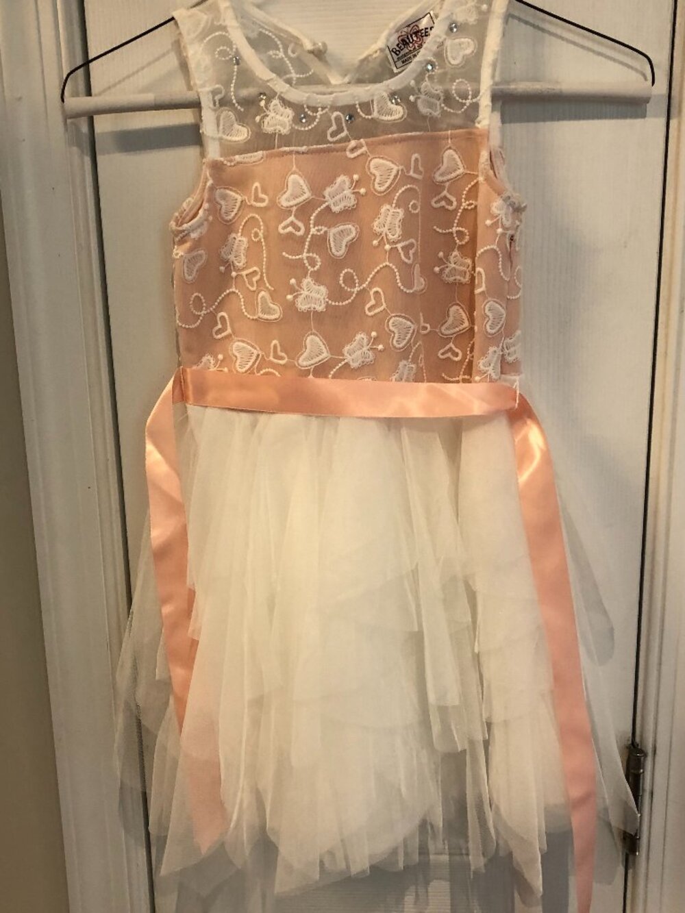 Beautees Girls Formal Sleeveless Pink & White Lining Dress Size 5 New